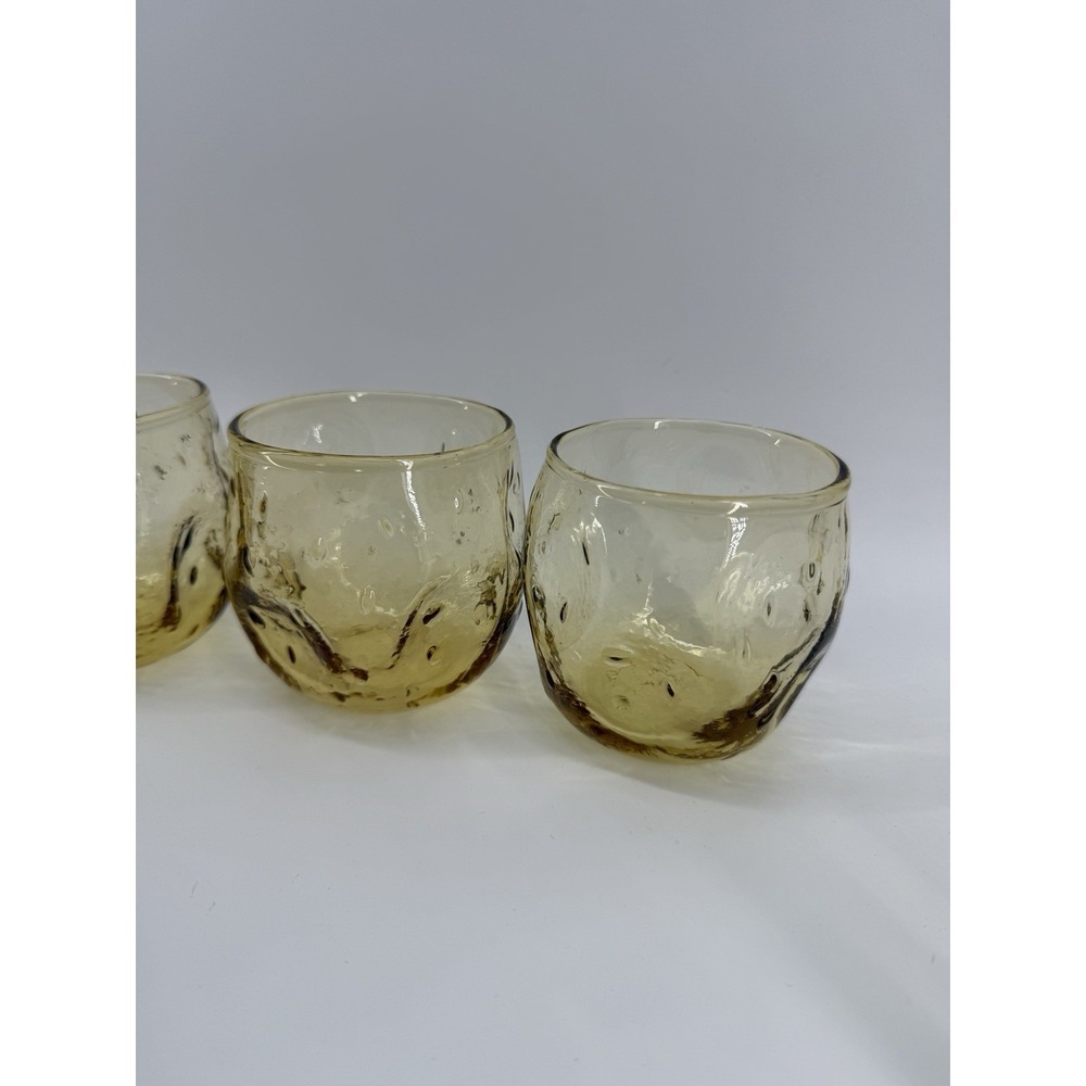 VNTG MCM Amber Bubble Glass Tumblers Set Of 11 Hand Blown Seed Glass Drinkware - Picture 8 of 10